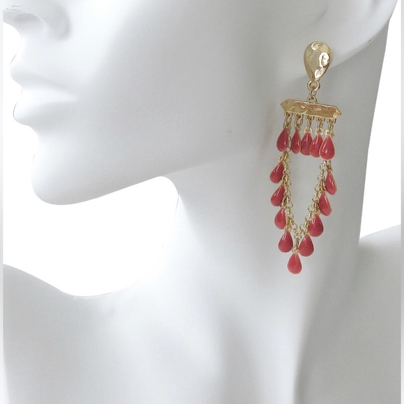 2/$20 Coral Bisque Shaky Linear Teardrop Earrings - Picture 2 of 2